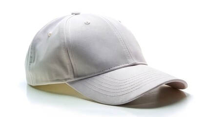 Fototapeta premium A black cotton baseball cap with a visor, isolated on a white background, is a classic piece of sports headwear often used as a fashion accessory or for sun protection
