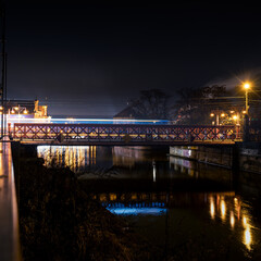 Fototapeta premium Wroclaw, Poland: 02.13.2023: View of the Sand Bridge at Night
