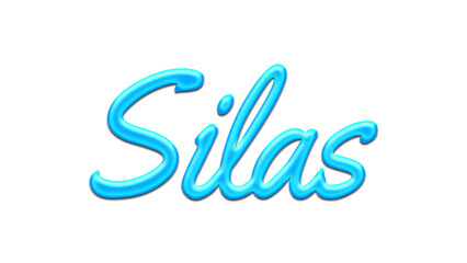 Glowing blue effect of name Silas on white background.	