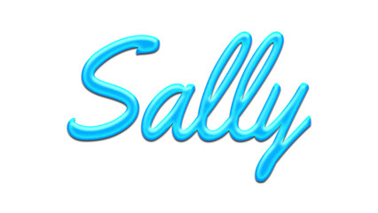 Glowing blue effect of name Sally on white background.	