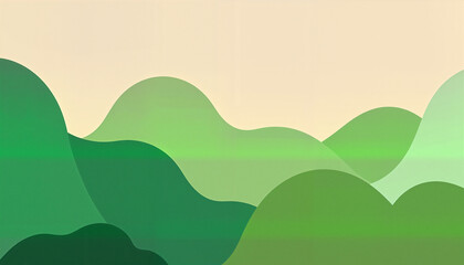 Obraz premium Minimalist landscape featuring layered green hills on a light beige background 
