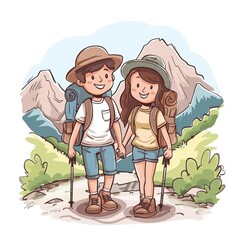 A cute cartoon Style ofA young couple enjoying a romantic dinner at sunset