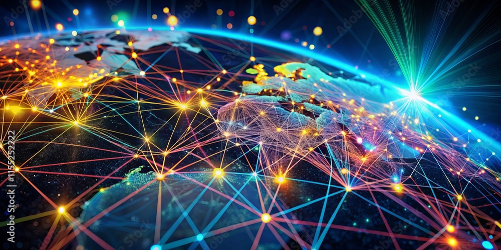 Poster abstract plexus network: global connectivity, eye-level view, data flow, digital world, interconnect