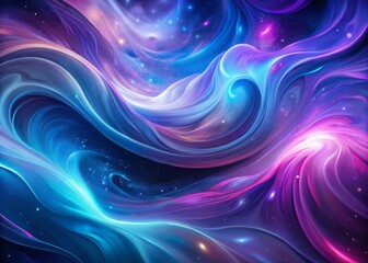 Fototapeta premium Abstract Wavy Purple Blue Background - Medium Shot Image, Swirling Cosmic Nebula, Fluid Design, Galaxy Art