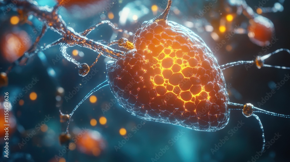 Aufkleber microscopic view of a neuron cell with glowing synapses detailed 3d render of human nervous system