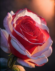 A close-up macro shot of a vibrant red rose, capturing the intricate details of its velvety petals and delicate texture