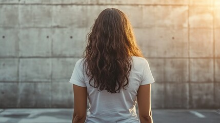 Mockup Of Woman Wearing Customizable T-Shirt, Rear View