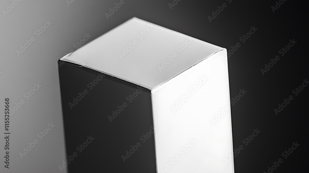 Poster upward angled white, rectangular object on grey gradient.