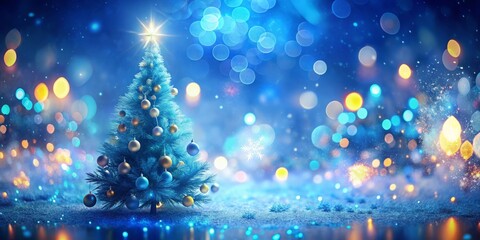 Naklejka premium Christmas Blue Abstract Magic Light Bokeh Background 3D Render Bird's Eye View