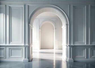 Classic Archway Room Mockup: Close-up Empty White Interior Design Furniture Product Presentation