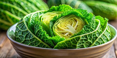 Obraz premium Close-Up Image of Fresh Cabbage Slices in a Bowl - High-Resolution Food Photography