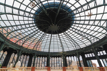 Round transparent ceiling with windows roof of the palace in Ba Na Hills in Da Nang in Vietnam in Asia