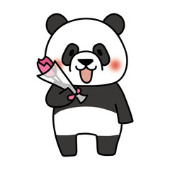 一輪の花を持っているパンダ