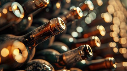 Fototapeta premium Close-up RAW Style of Vintage wine cellar, premium bottle aging