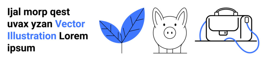 Blue leaf, cute piggy bank, and stylish bag with adjustable straps in vector format. Ideal for financial, educational, e-commerce, environmental, and lifestyle themes. Adds aesthetic appeal to any