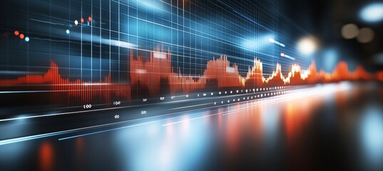 Financial Growth and Prosperity, Stocks Market Trends in Red and Blue on Grid Background.