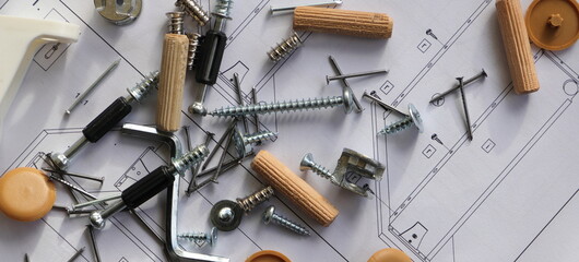 an assembly manual for furniture with screws and dowels