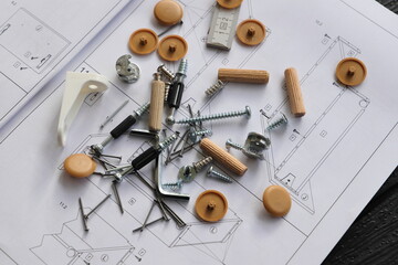 an assembly manual for furniture with screws and dowels