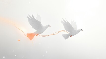 Helle Tauben mit roten Akzenten und Band in schlichter Kunst