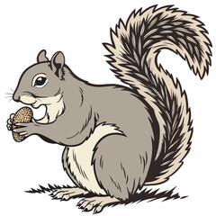 A charming vector illustration of a squirrel munching on a nut, perfect for nature and wildlife-themed designs.