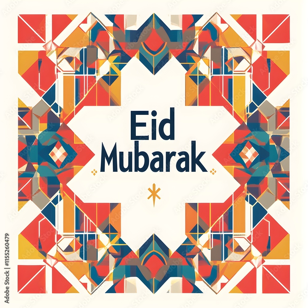 Poster a modern eid card featuring geometric islamic patterns and the text 