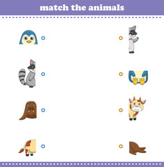 Match halves of cute cartoon wildlife animals. Logical game for kids