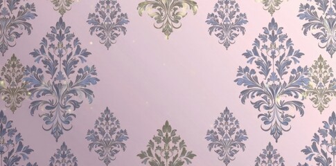 Elegant Pastel Pink Background with Ornate Damask Pattern Featuring Delicate Silver and Gold Accents Ideal for Luxurious Designs