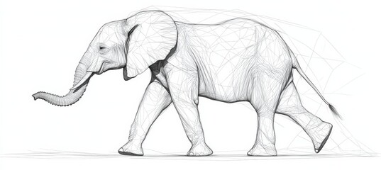 Fototapeta premium Elegant Walking Elephant A Stylized Line Art Representation Isolated on White Background