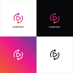 Circular Play Icon with Arrows for Media and Technology