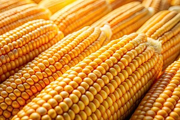Golden kernels gleam, a close-up study in vibrant yellow, documentary style.