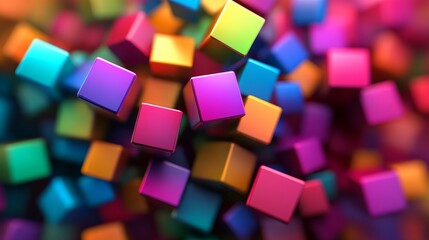 Colorful Diversity Abstract Background of Geometric Cubes Flowing in Spectrum of Rainbow Colors