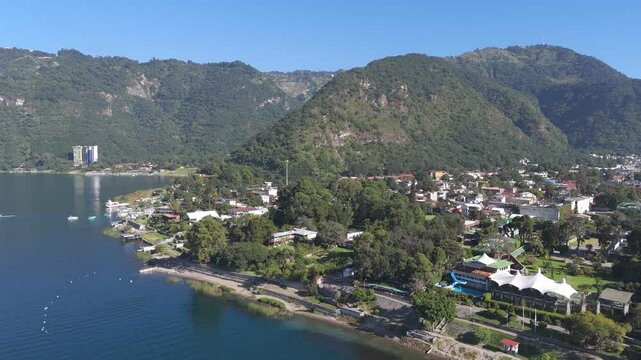 Aerial view of Panajachel, small coast town in lake Atitlan, Guatemala