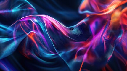 Obraz premium Abstract Vibrant Swirls of Light Neon Colors Digital Art Background Wallpaper