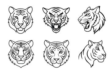 Tiger face liner icon set. Animal head logo vector illustration