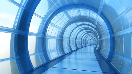 Futuristic 3D Render: Spiraling Blue Corridor Extends Infinitely. AI Generated