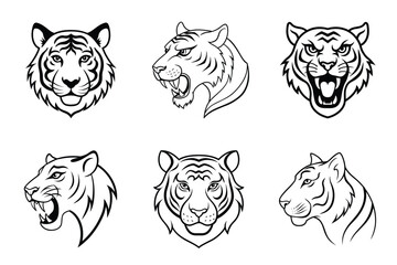 Tiger face liner icon set. Animal head logo vector illustration
