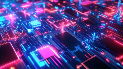 Abstract Neon Circuit Board