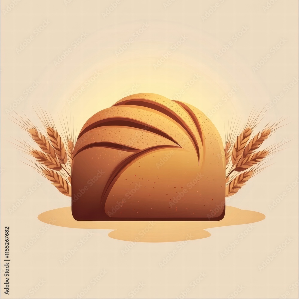 Aufkleber minimalist bread loaf with wheat grains and ample copy space for text. generative ai