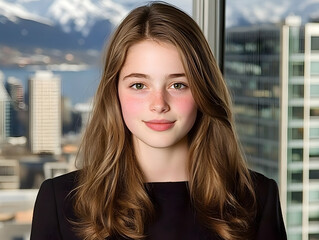 Portrait of Teen Girl, City Background Illustration