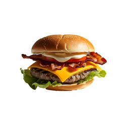 Barger fast food Behind on fire.burger with lorded cheese with small barger..