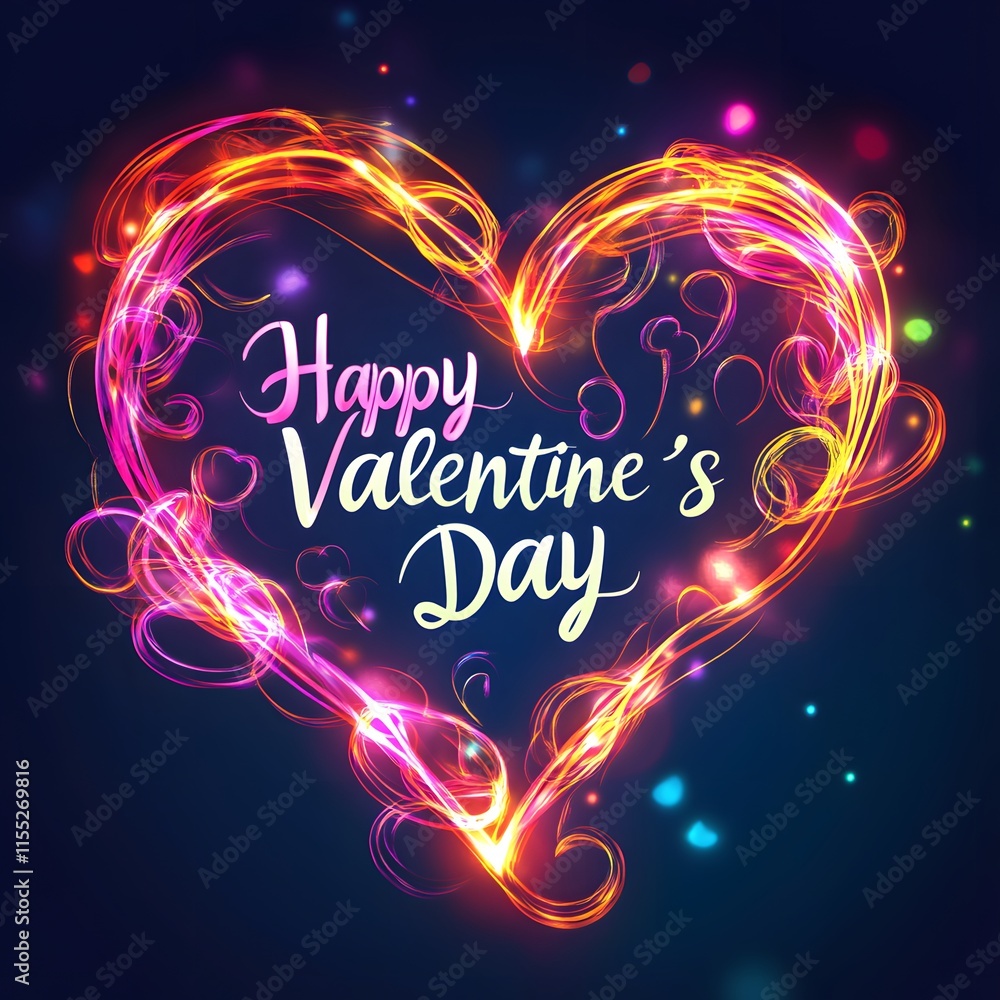 Poster a vibrant design with a glowing heart shape and the text 