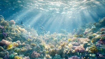 Vibrant Coral Reef Dolphins Underwater Scene Ocean Life