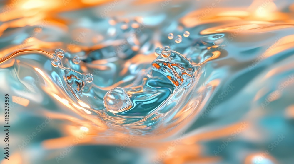 Poster macro abstract water texture with colorful liquid patterns and artful swirls