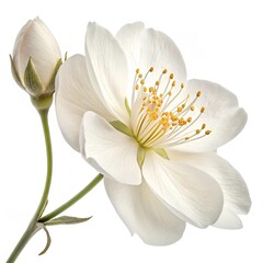 A white flower illuminated by sunlight, showcasing its delicate petals and vibrant natural beauty.