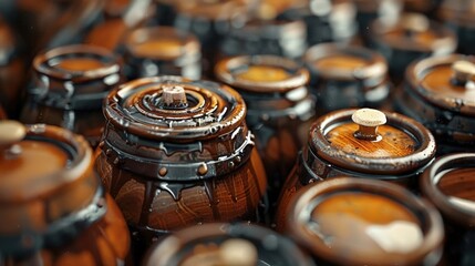 Close-up RAW Style of Traditional Italian balsamic vinegar barrels, aged condiment