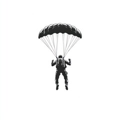 Silhouette of a skydiver descending under a parachute.