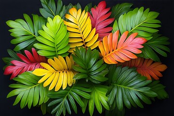 Vibrant Tropical Leaves Arranged In A Colorful Display