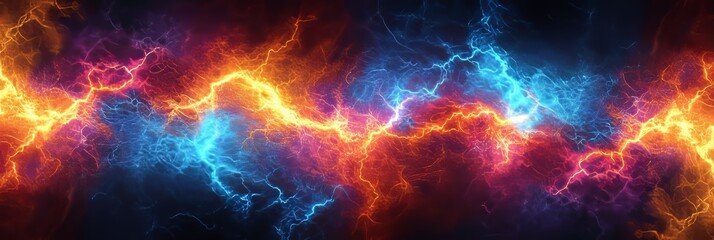 Fototapeta premium Blue and Orange Electric Power on a Black Background, Representing Energy and Current