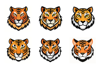 Tiger head mascot icon vector illustration. Animal head logo set