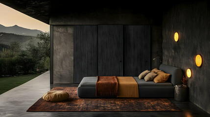 Dark Modern Bedroom Illustration